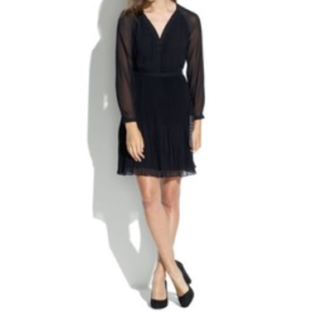 Madewell Pleated Sheer Sleeve Dress